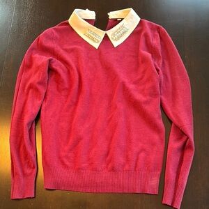 Milano Red Crew Neck Sweater with Embellished Collar